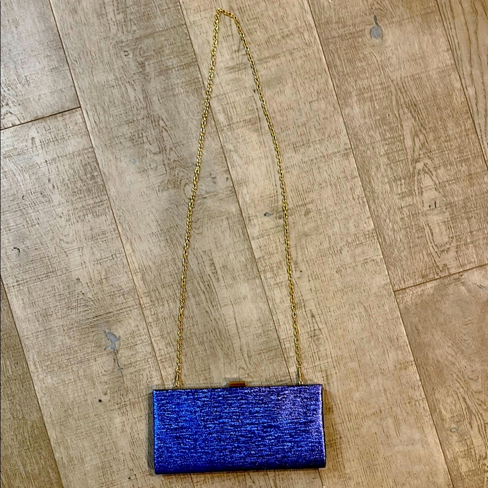 Elegant Blue Clutch with Removable Gold Chain 
NWOT